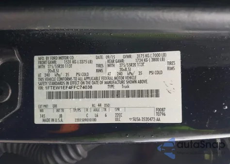 2015 Ford F-150 Xlt from USA, damaged, VIN 1FTEW1EF4FFC74038